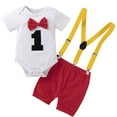 thumbnail image 1 of Maxcozy Baby Boys 1st Birthday Outfit Cake Smash Romper + Shorts Pants Suspenders Cake Smash Photo Props, 1 of 13