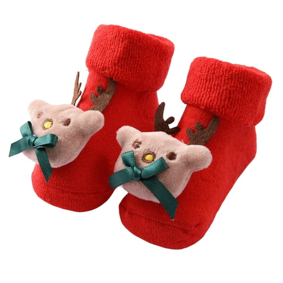 Maxcozy Baby Boys Girls Slipper Socks Fuzzy Winter Warm Fleece Christmas Socks With Grippers 0-1T Deer