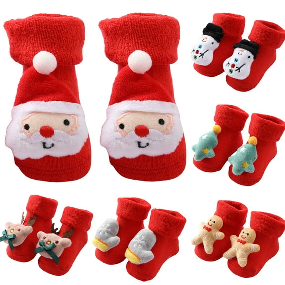 Maxcozy Baby Boys Girls Slipper Socks Fuzzy Winter Warm Fleece Christmas Socks With Grippers 0-1T Santa Claus