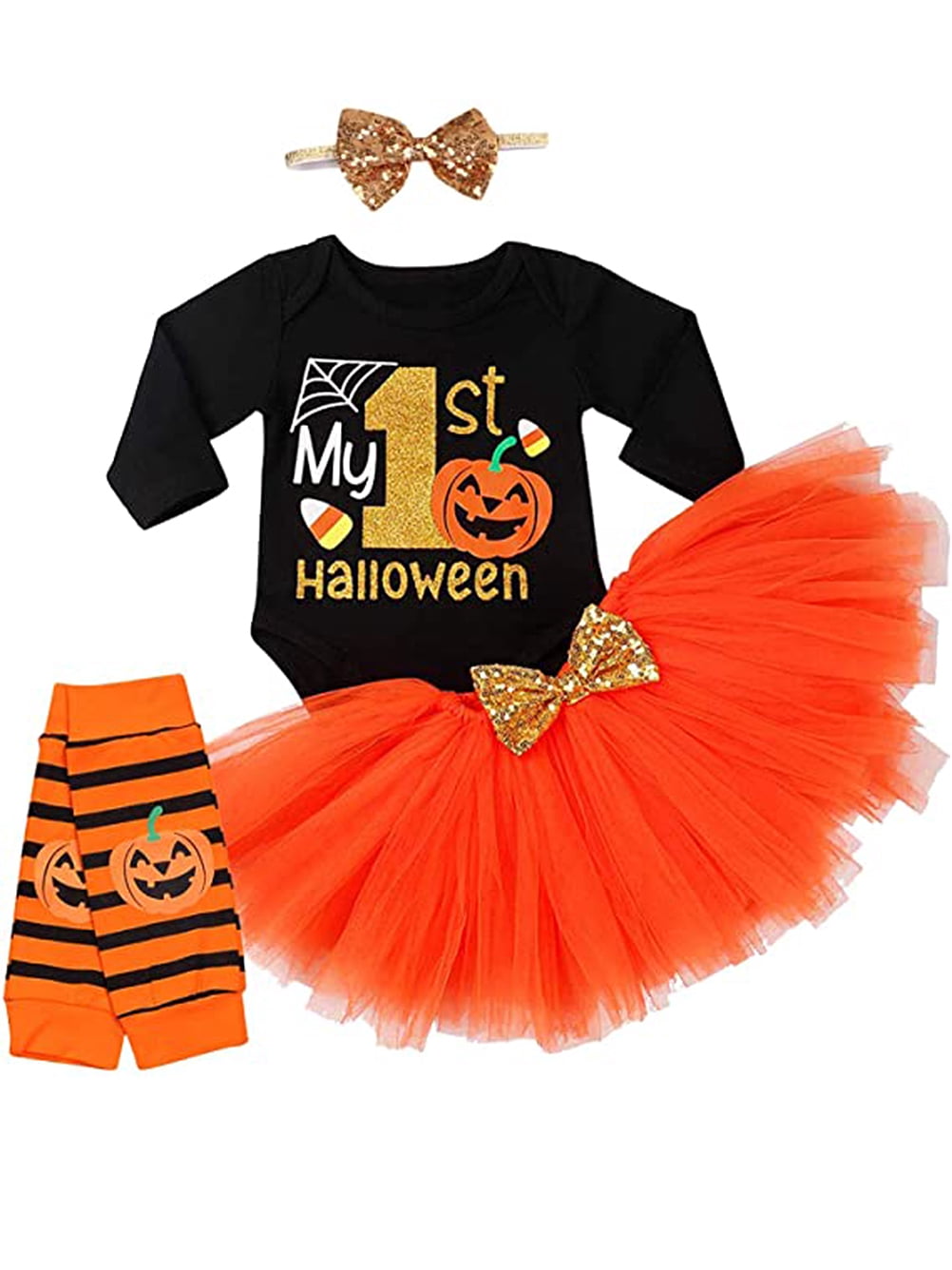 Maxcozy Baby Girl First Halloween Outfit Long Sleeve Pumpkin Romper