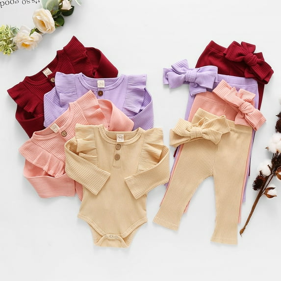 Maxcozy Baby Girl Infant Long Sleeve Romper Jumpsuit Pants Leggings Outfit Set Clothes 0-18M