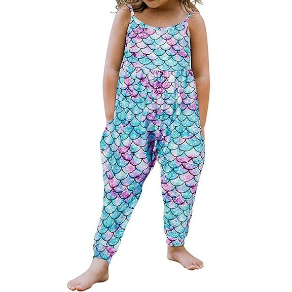 Maxcozy Baby Girl Jumpsuits Kids Strap Romper Jumpsuit Harem Pants with Pockets 1-6 Years