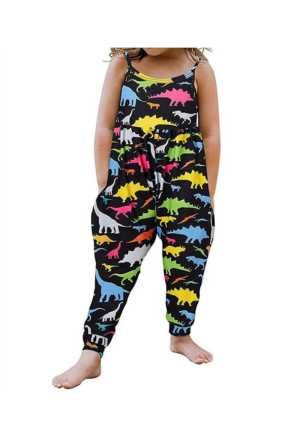 Maxcozy Baby Girl Jumpsuits Kids Strap Romper Jumpsuit Harem Pants with Pockets 1-6 Years