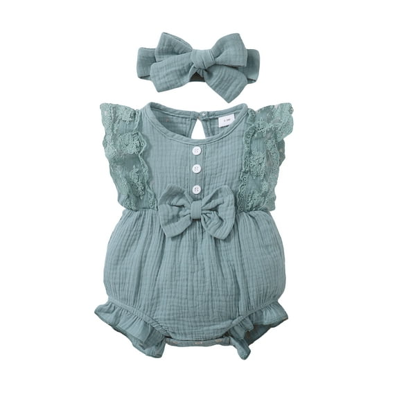 Maxcozy Baby Girl Ruffled Sleeveless Romper Bodysuit Jumpsuit Headband Set Summer Clothes Outfits