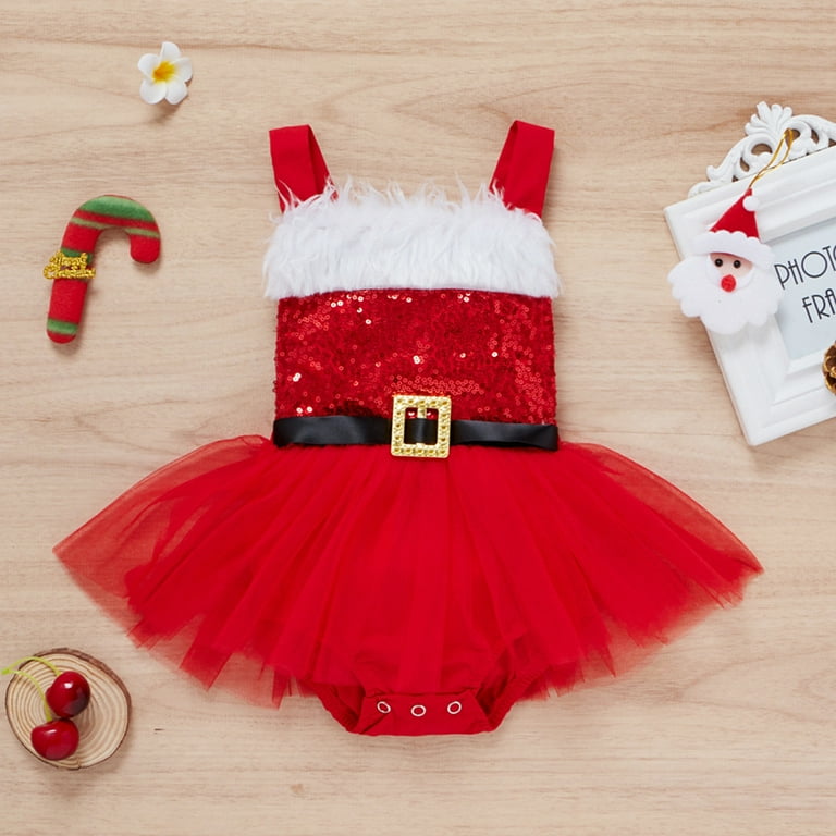 Maxcozy Baby Girls Santa Claus Christmas Romper Tutu Dress Toddler Sequined Sleeveless Dresses Xmas Costume 9 12 Months