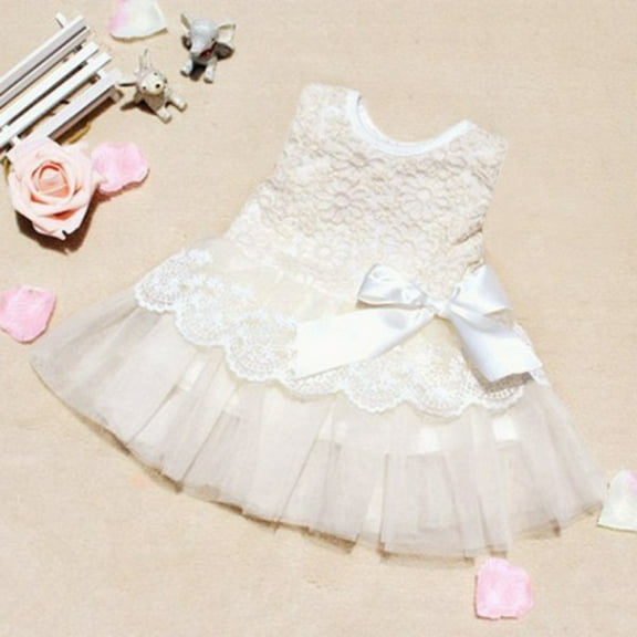 Maxcozy Baby Girls Sleeveless Lace Tulle Tutu Princess Dress Wedding Baptism Gown Floral Dresses, White