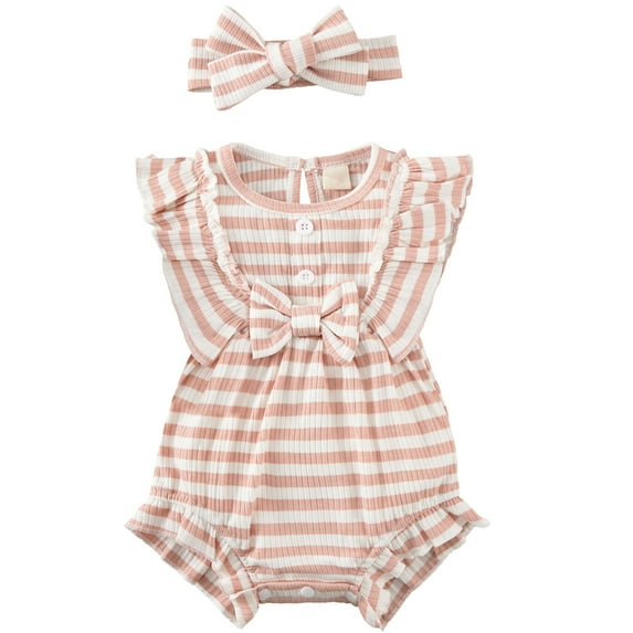 Maxcozy Baby Girls Toddler Ruffle Sleeve Romper Jumpsuit Summer Clothes 2PCS Outfit Set