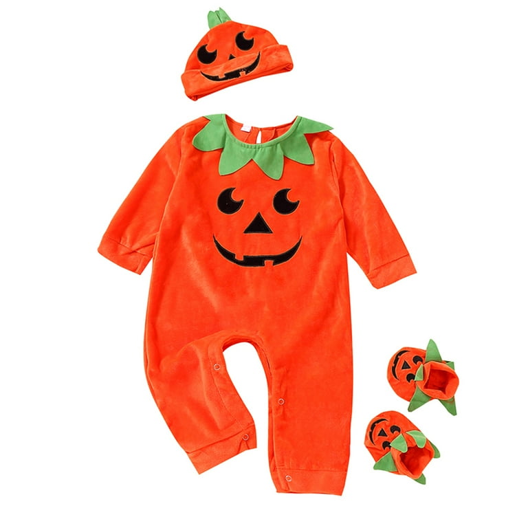 Halloween Baby Boy/girl Cotton Batwing Sleeve Pumpkin & Letter Print  Jumpsuit With Hat Set - Temu Poland