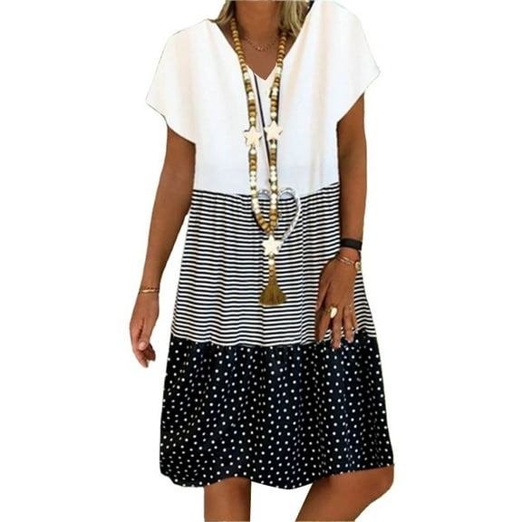 Maxcozy Casual Polka Dot Print V Neck, Sundress (Women's)
