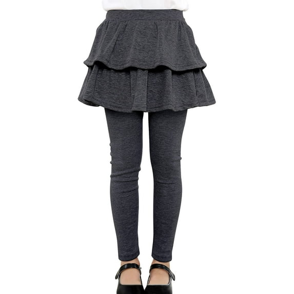 Maxcozy Girl Kids Fake Two-Piece Leggings Toddler Ruffle Skirt Solid Long Pants