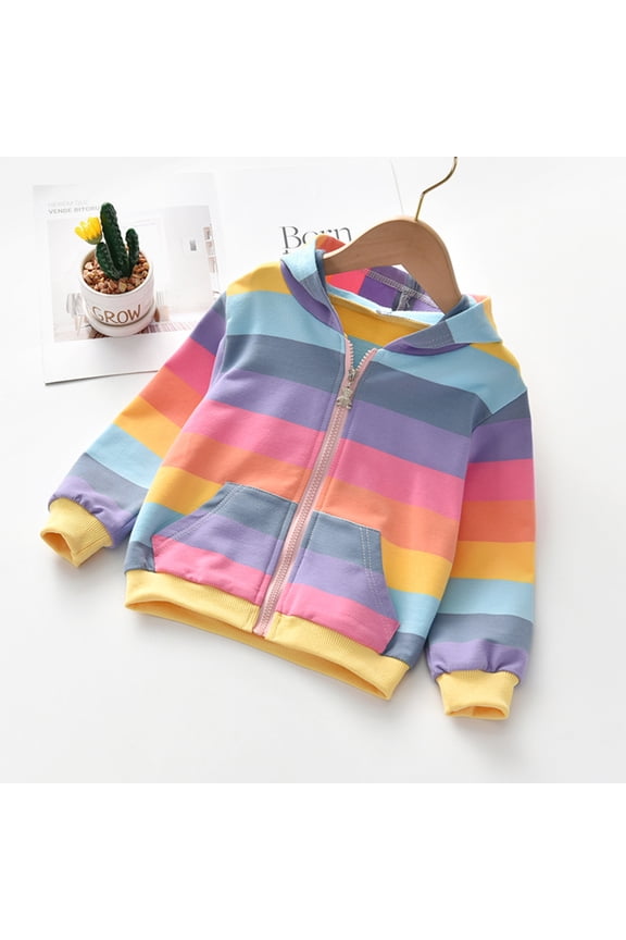 Maxcozy Girls Kids Children Rainbow Coat Hooded Jacket Outwear Top Zip Clothes Outfits 2-6T