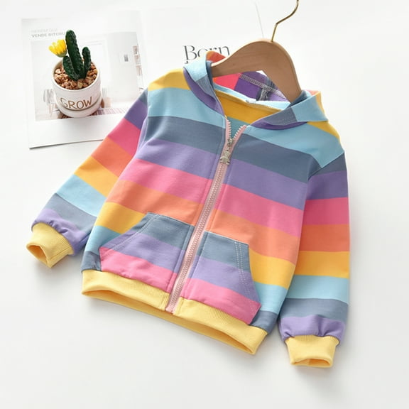 Maxcozy Girls Kids Children Rainbow Coat Hooded Jacket Outwear Top Zip Clothes Outfits 2-6T