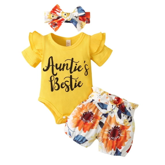 Maxcozy Infant Baby Girl Outfits Ruffle Romper Floral Shorts Headband Summer Clothes 0-18M