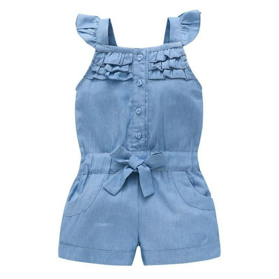 Maxcozy Kid Toddler Girls Denim Blue Romper Jumpsuit Shortalls (0-5 Years)