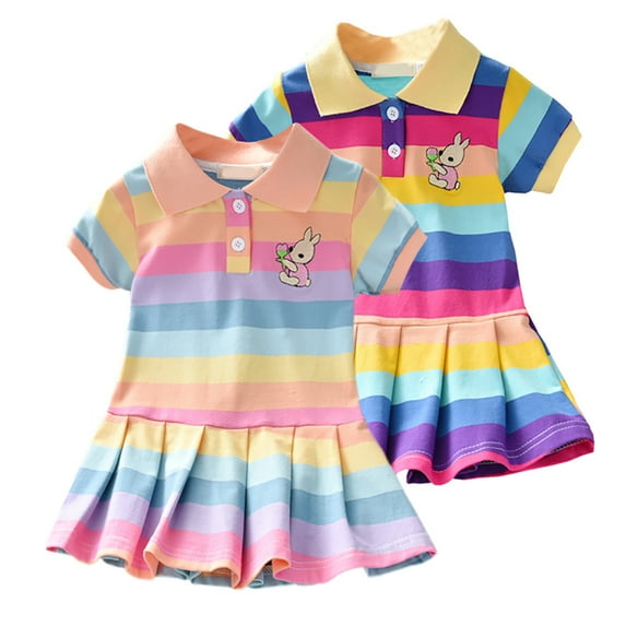 Maxcozy Kids Baby Girls Rainbow Shirt Dress Princess Pleated Dresses Clothes