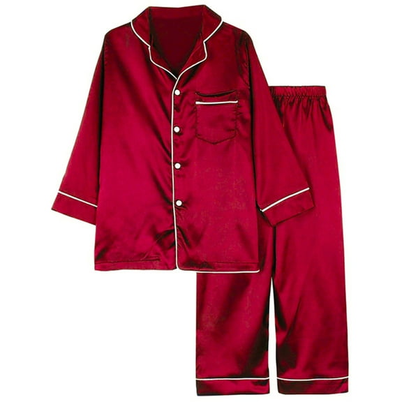 Maxcozy Kids Big Girls Boys Satin Silk Pajamas Set Top Shirt Pants Sleepwear