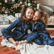 GYRATEDREAM Maxcozy Kids Big Girls Boys Satin Silk Pajamas Set Top Shirt + Pants Sleepwear