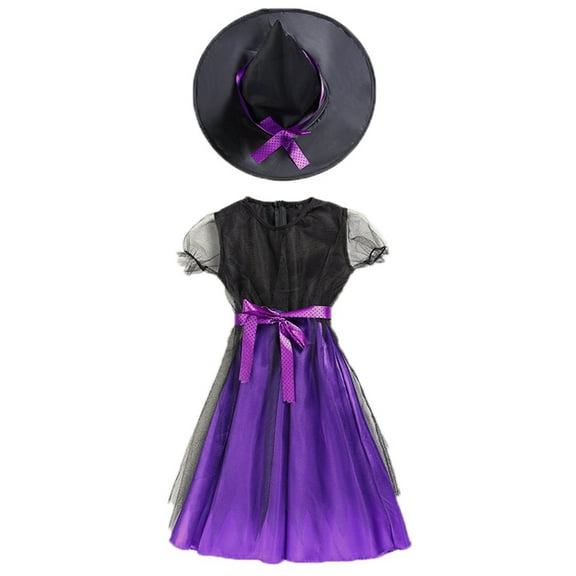 Maxcozy Kids Girls Child Witch Dress Up Halloween Costume Tutu Fancy Dress With Hat 3-13T