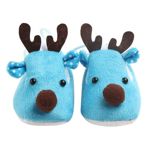 Maxcozy Newborn Baby Boys Girls Winter Slippers Shoes Non Skid Moccasins Infant House Walking Crib Shoes 0-6 Months Blue