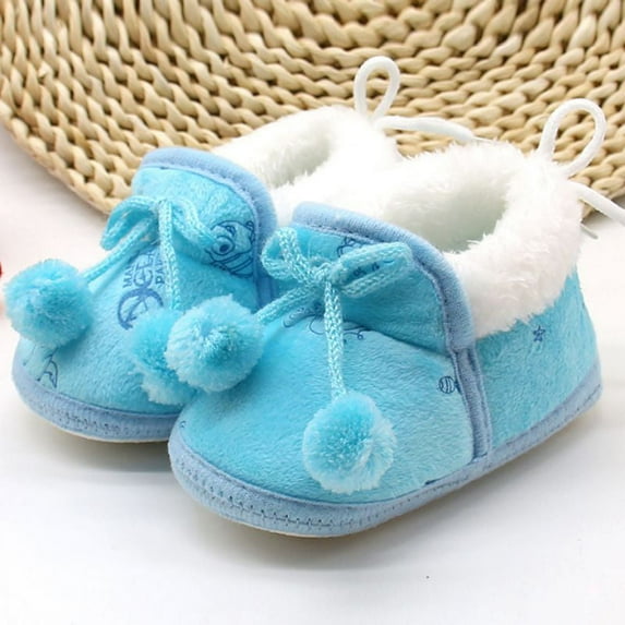 Maxcozy Newborn Baby Girl Warm Winter Slippers Snow Boots Toddler Soft Sole Anti-Slip Infant Prewalker Nursling Crib Shoes Blue 6-12 Months