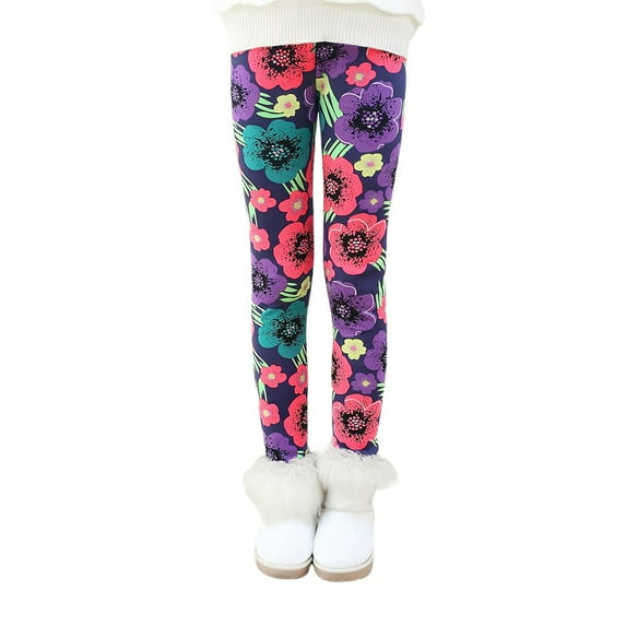 Maxcozy Printing Flower Kids Girls Leggings Winter Warm Fleece Classic Pants Flowers 6-7 Years