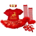 thumbnail image 1 of Maxcozy Toddler Baby Girls Christmas Deer Outfit Romper Tutu Skirt+ Headband +Leg Warmer +Shoes Set 0-3 Months, 1 of 11