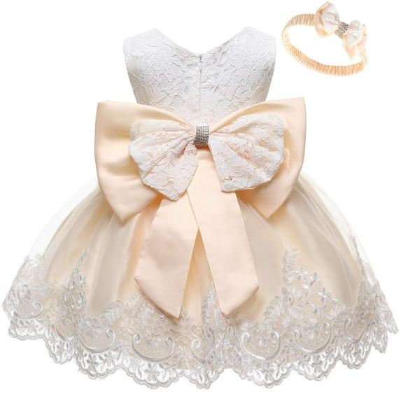 Maxcozy Toddler Children Girls' Tulle Flower Princess Wedding Dress Birthday Party Dresses Champagne 12-18 Months