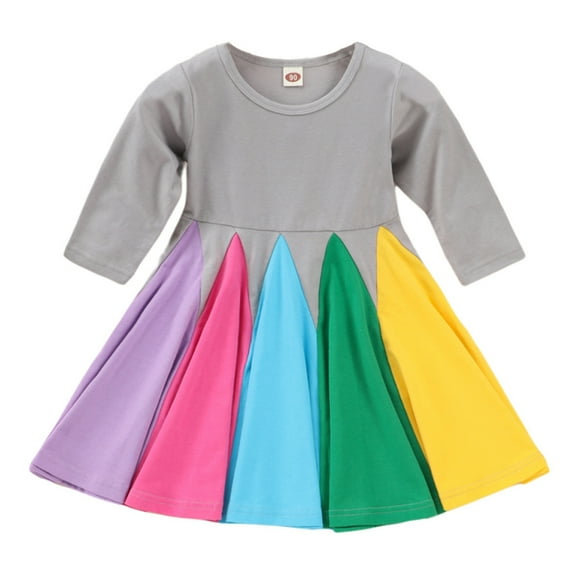 Maxcozy Toddler Girls Cotton Rainbow Twirl Dress 0-5T