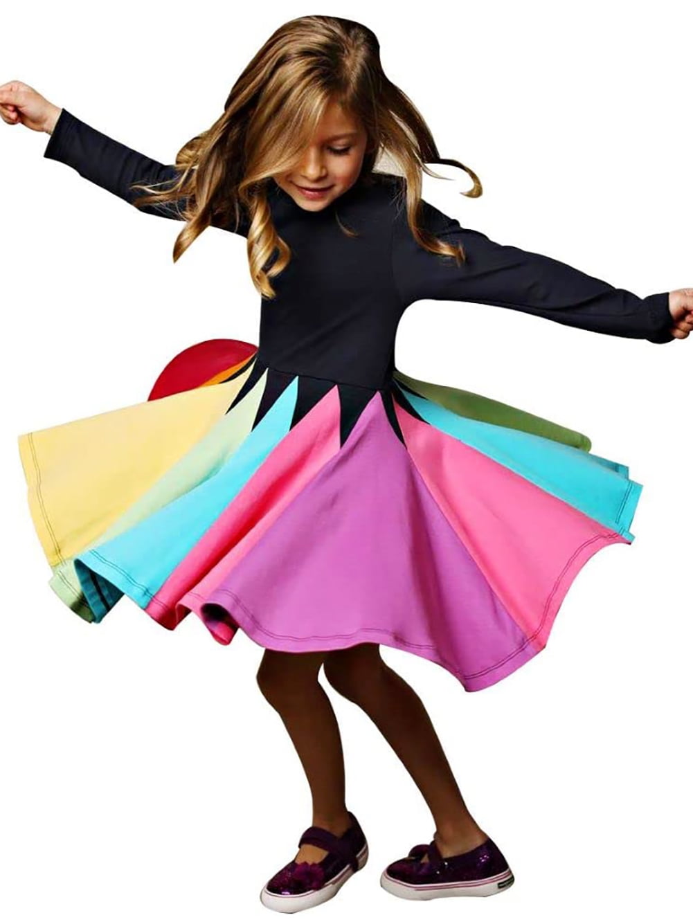 Maxcozy Toddler Girls Cotton Rainbow Twirl Dress 0-5T - Walmart.com