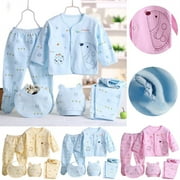 Maxcozy Unisex Baby Layette Clothing Set 5-Piece - Romper Pants Hat Bib Blue 0-3 Months