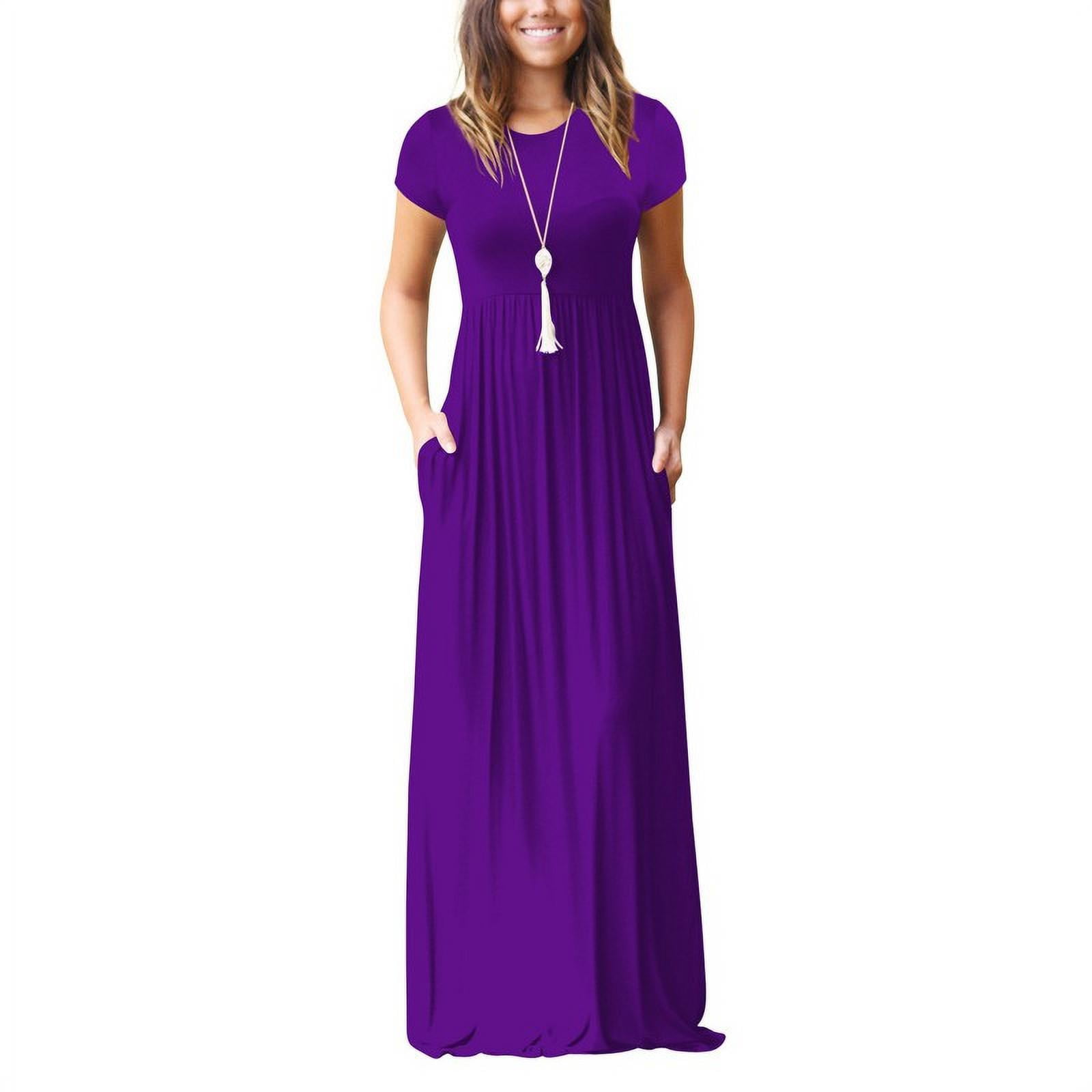 Maxcozy Women Maxi Dress Ladies Summer Short Sleeved Loose Plain Casual