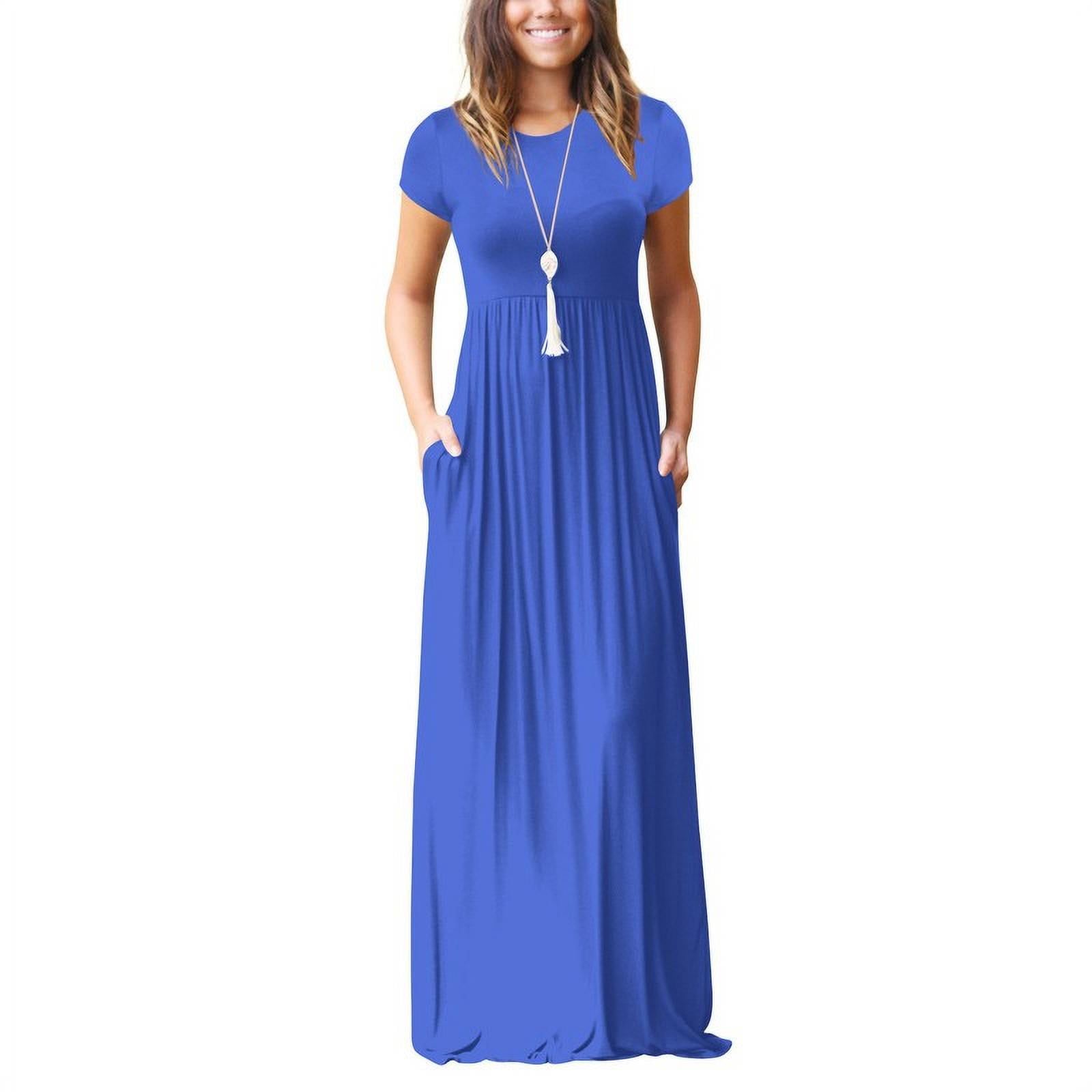 Maxcozy Women Maxi Dress Ladies Summer Short Sleeved Loose Plain Casual ...