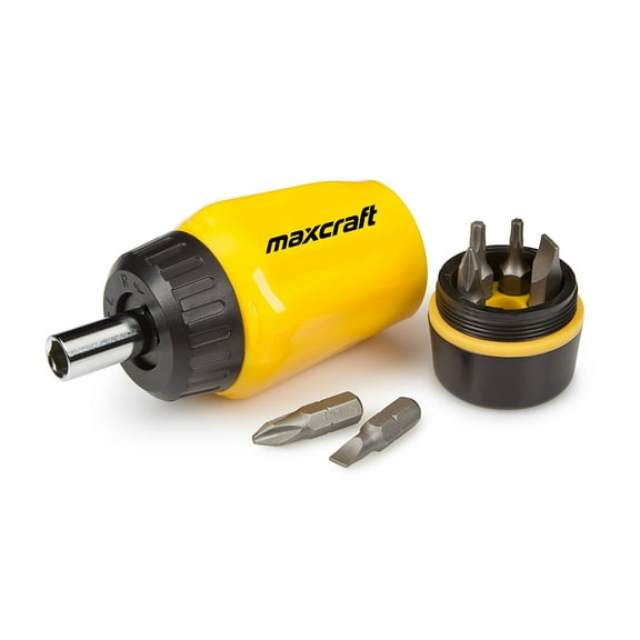 Maxcraft 60599 Gearless Stubby Ratchet Screwdriver 6 in 1 Bits Set Multi Bit