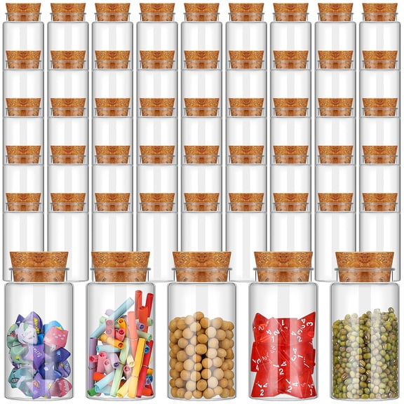 Maxdot 50 Pcs Plastic Potion Bottles with Cork Mini Sand Art Bottles Wishing Vial Valentine Love Message Gift for Wedding Birthday Party Decoration DIY Crafts Y101