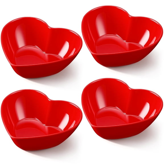 Maxdot Red 4 Pcs Valentine Heart Shaped Plastic Bowls, 8.9 Inch Heart Serving Bowls for Fruit, Sauce, Snacks, Candy, Dessert, Salad, Wedding Party Table Decor Y101