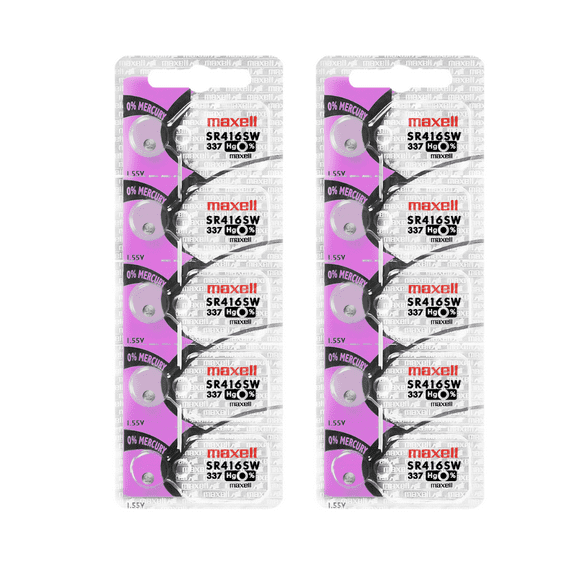 Maxell 337 SR416SW 1.55V Silver Oxide Watch Battery (10 Batteries)