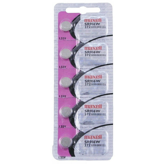 Maxell 372 / SR916W 1.5V Button Battery, Watch Battery - 5 Pieces
