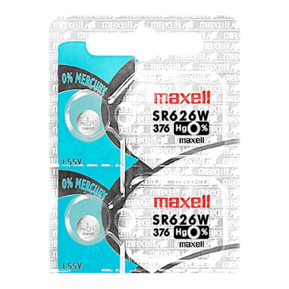 Maxell 376 SR626W 1.55V Silver Oxide Watch Battery (2 Batteries)