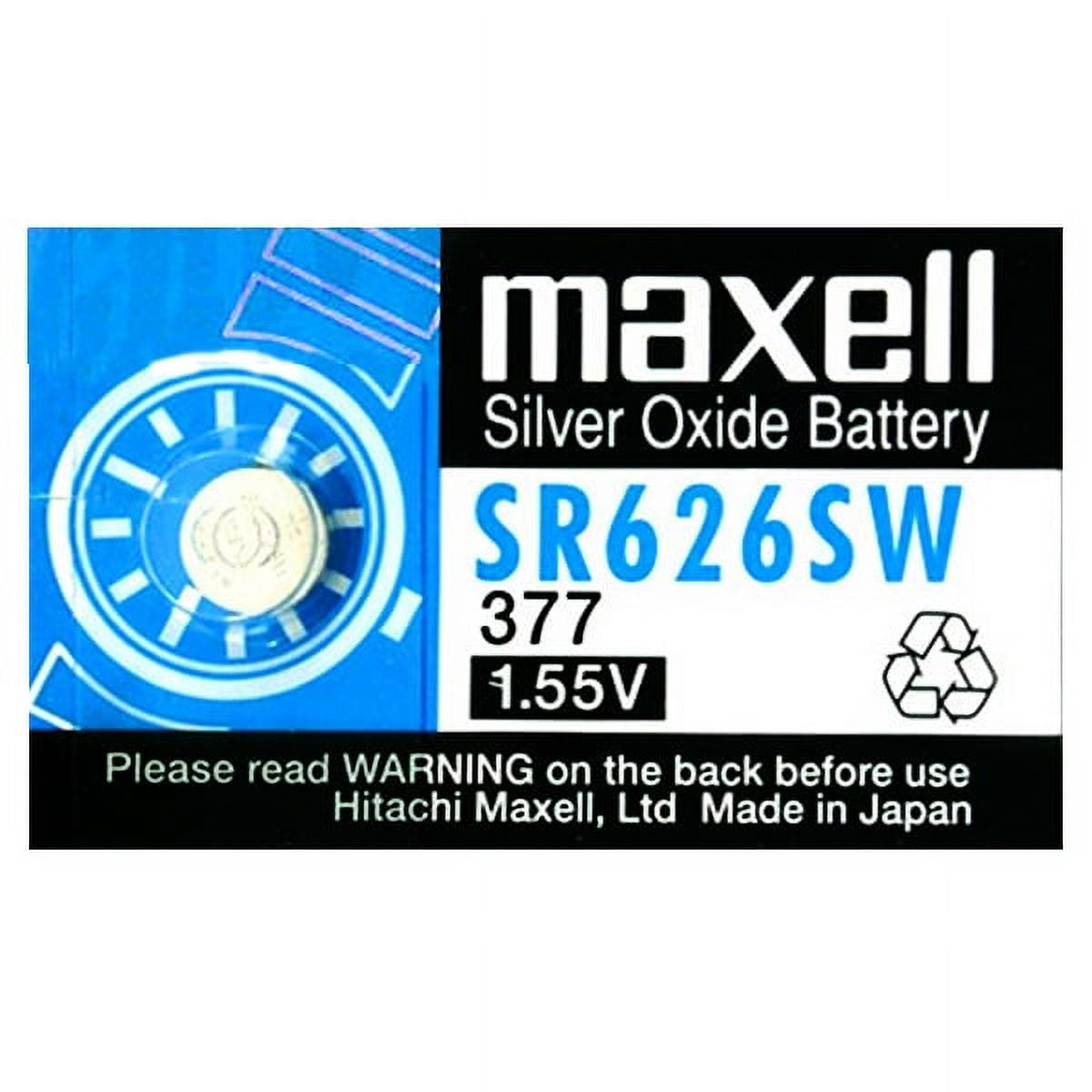 Maxell 377/376 - SR626SW Silver Oxide Button Battery 1.55V - 2 Pack + Free  Shipping