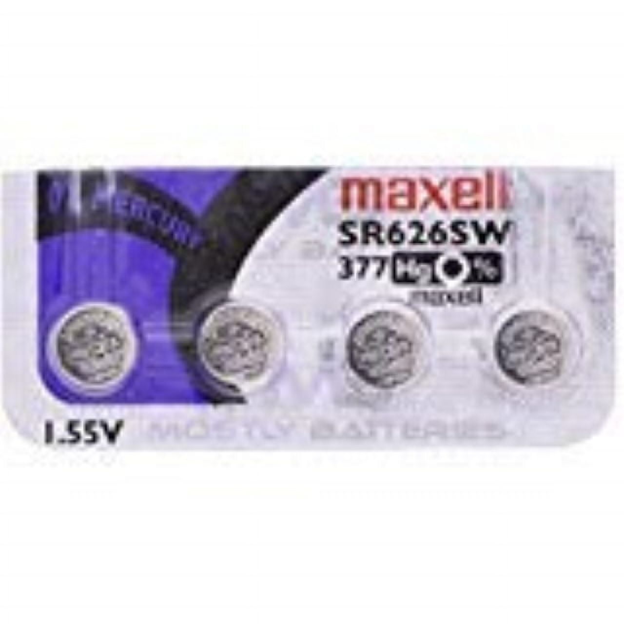 Maxell 377 SR626SW 1.55 Volt Silver Oxide Watch Batteries Factory Hologram  (4 Batteries) 
