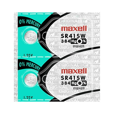 Maxell 384 SR41SW 1.55V Silver Oxide Watch Battery (2 Batteries)