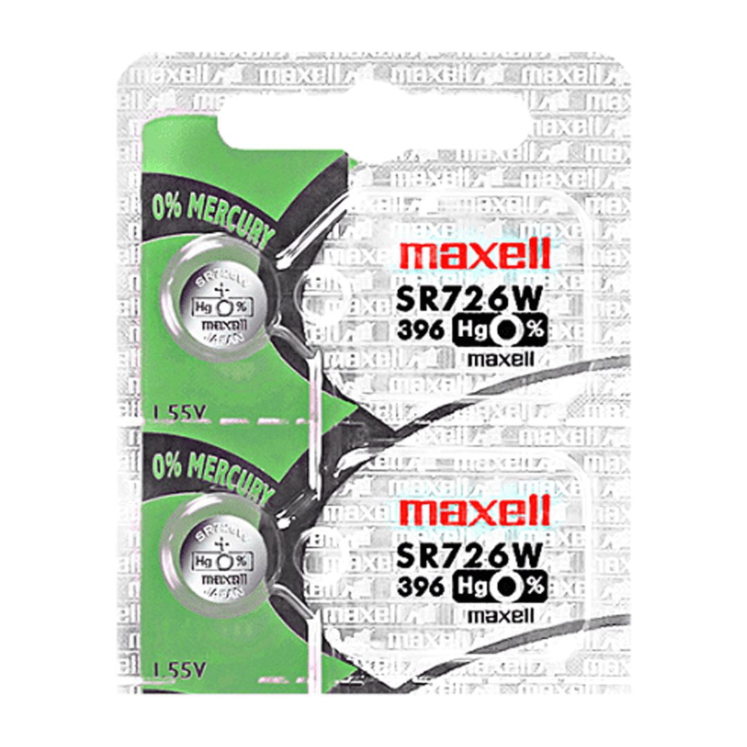 Maxell 396 SR726W 1.55V Silver Oxide Watch Battery (2 Batteries)