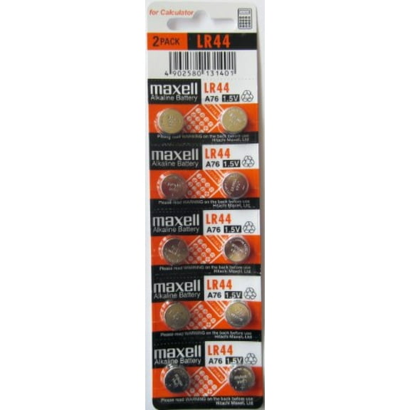 Maxell Batteries LR44 (A76, AG13) Alkaline Button Size Battery, On Tear Strip (Pack of 10)
