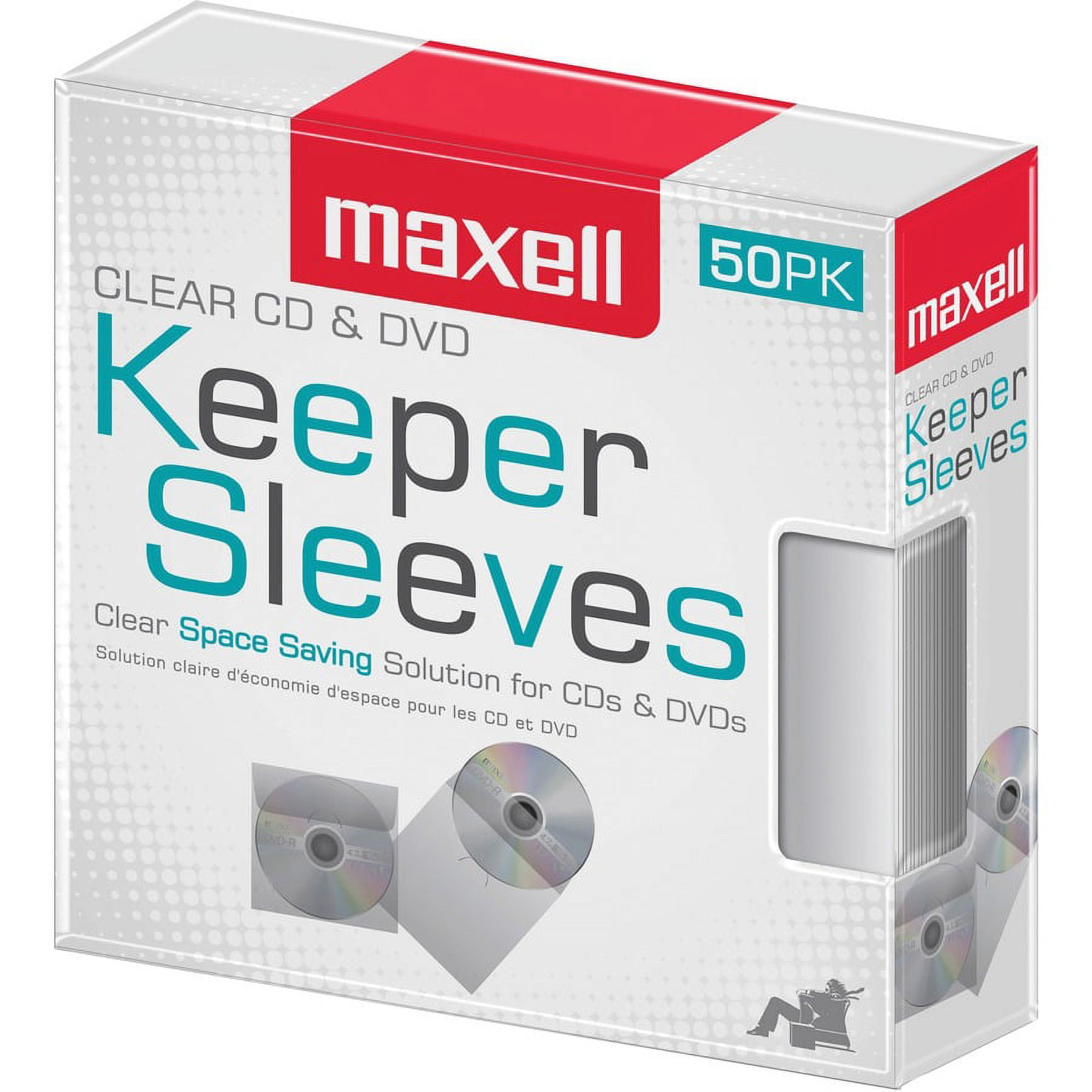 Maxell CD/DVD Keeper Sleeves - Clear (50 Pack) - Sleeve - Plastic - Clear | Bundle of 2 Packs