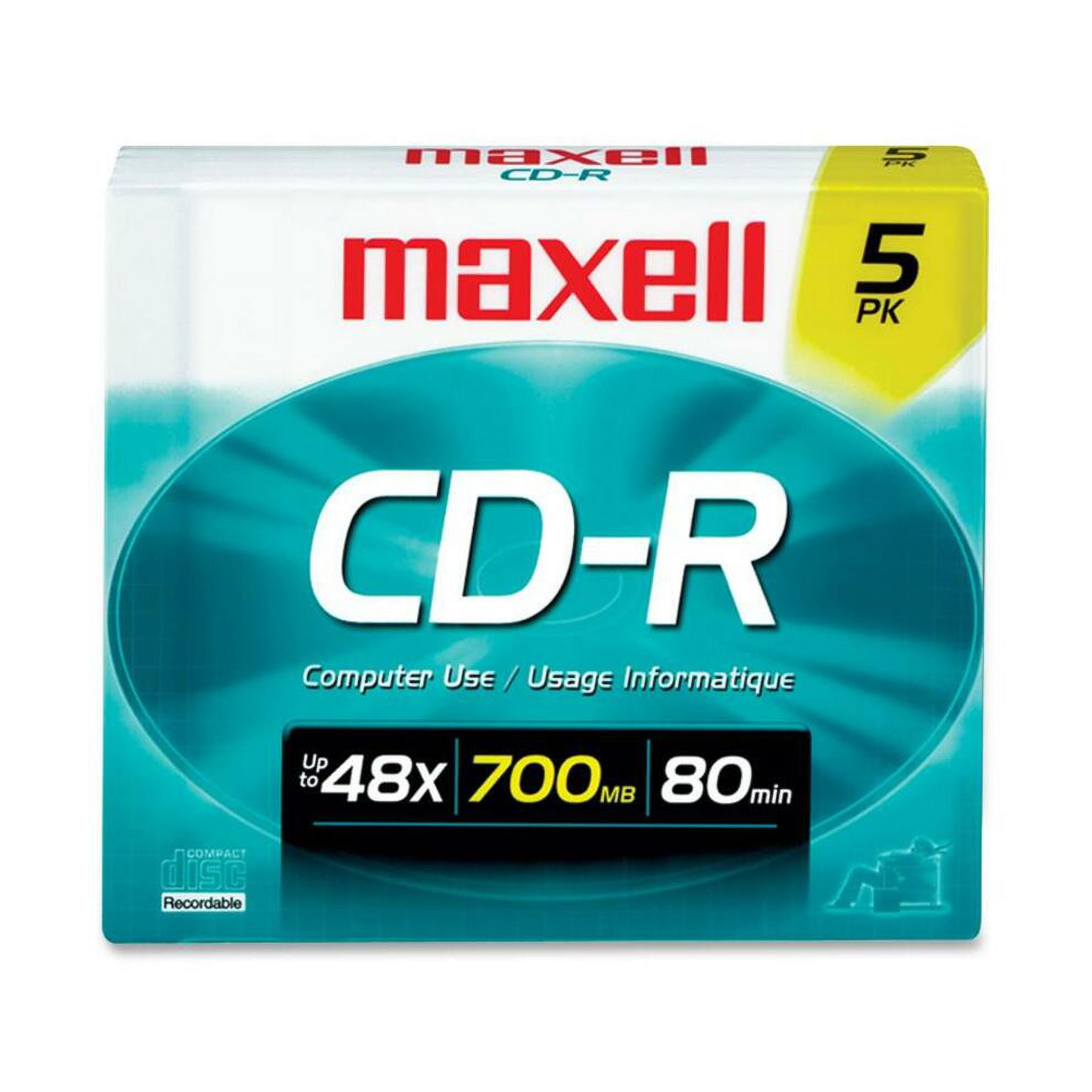 Maxell CD Recordable Media, CD-R, 48x, 700 MB, 5 Pack Slim Jewel Case