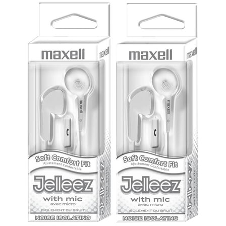 Maxell Jelleez Soft Earbuds with Mic, White, Pack of 2
