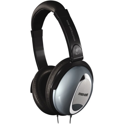 Maxell Noise Cancellation Headphones Stereo - Black, Gray - Mini-phone (3.5mm) - Wired - 60 Ohm - 10 Hz 28 kHz - Nickel Plated Connector - Over-the-head - Binaural - Ear-cup - 6 ft Cable - Noise Cance