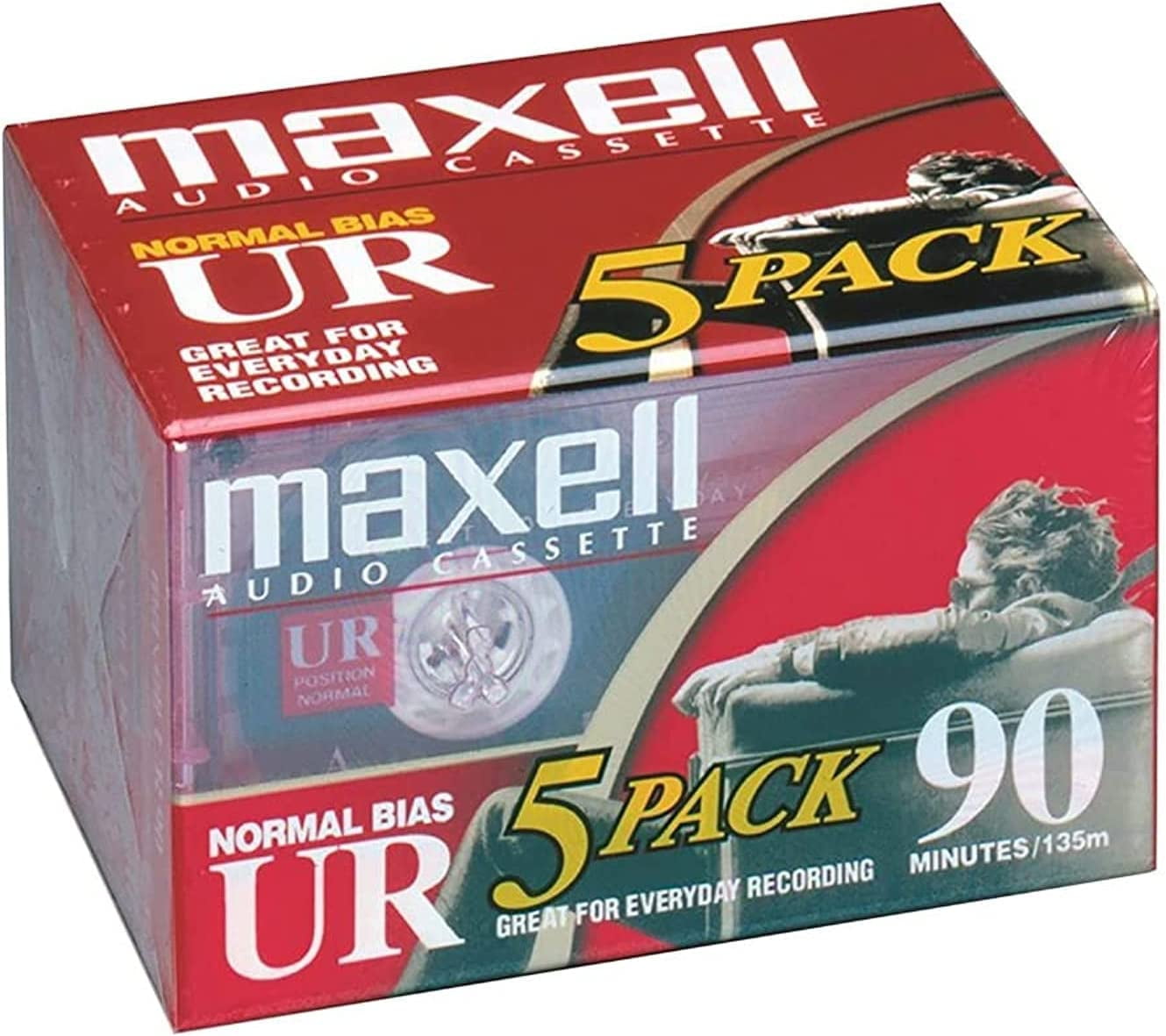 Maxell UR 90 Blank Cassette Tapes, Low Noise, 90 Min per Tape, 5