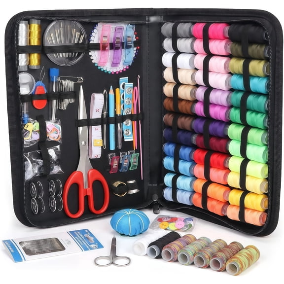 43 Colors Thread Sewing Kit, Portable Thread Set with Scissors Yarn Snips, Complete Sewing Supplies for Home Travel Beginner Adults