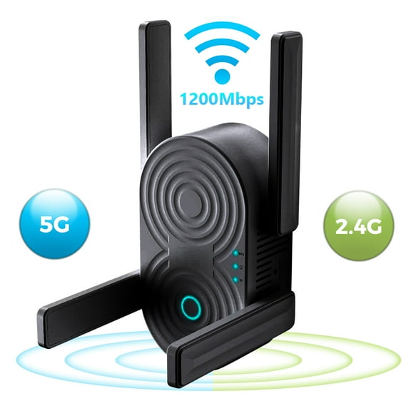 Maxfavor 1200Mbps Dual Band Repeater, 2.4G/5G Wifi Extender Black, 3000sq ft Range